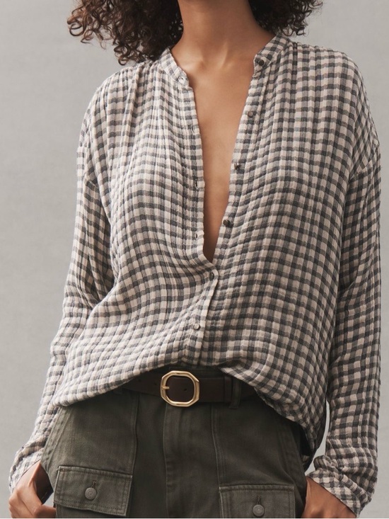Anthropologie Tops - Anthropologie Beige and Black Checked Button-Front Top